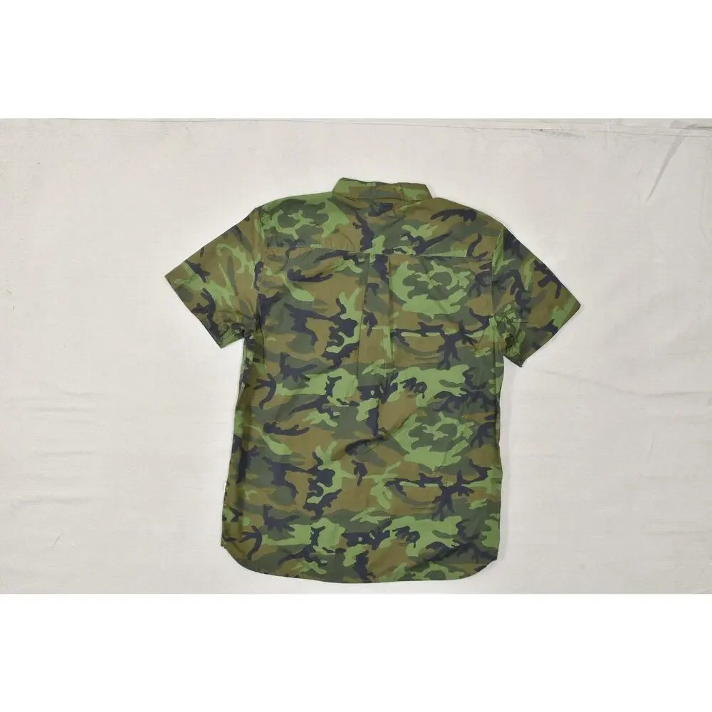 The North Face Men's Large L Camo Print Short Sleeve Button Down Shirt 100% Cott